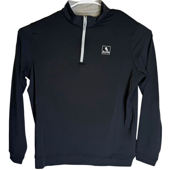 Peter Millar Men's Austin Logo Quarter Zip Pullover Sweatshirt Black Size Large - Picture 1 of 10